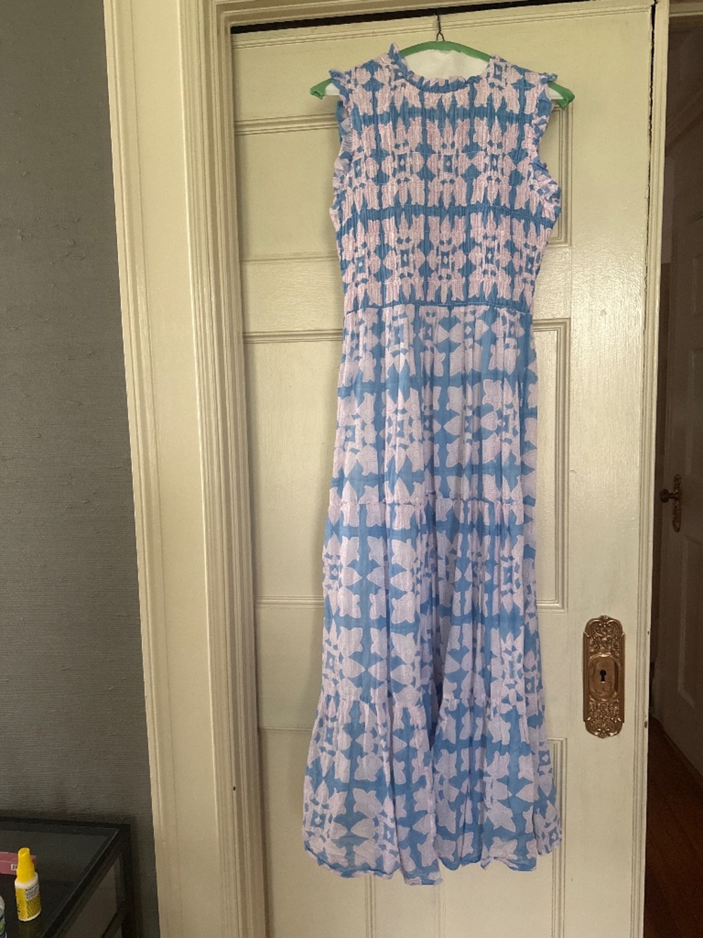 Oliphant Sleeveless Smocked Maxi Dress in Aptos Blue